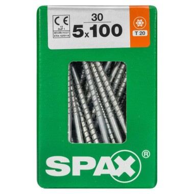 SPAX Universalschraube, 5 x 100 mm, 30 Stück, Teilgewinde, Senkkopf, T-STAR plus T20, 4CUT, WIROX, 4191010501007