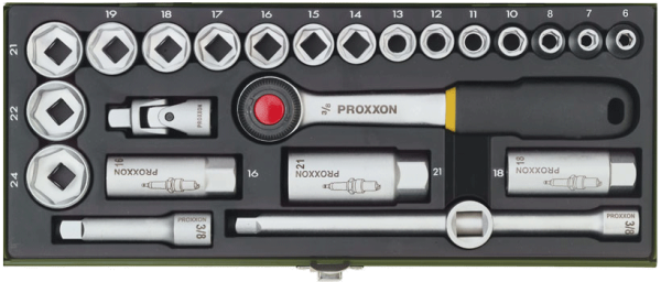 PROXXON Steckschlüsselsatz, Kompaktsatz mit 3/8 -Ratsche, 24-teilig, 23110