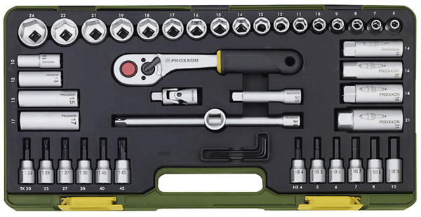PROXXON Steckschlüsselsatz, 47-teiliges Werkzeug-Set mit Kunststoffkoffer, 23282