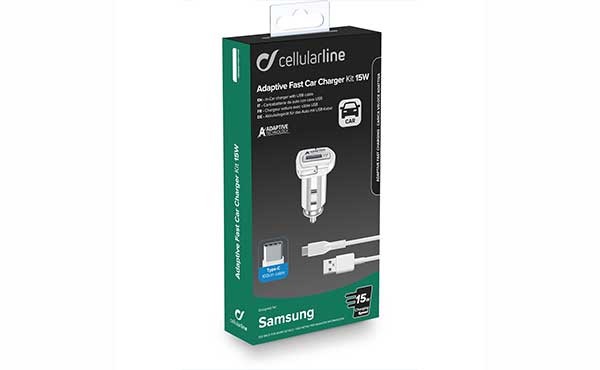 Cellularline KFZ-Lader-Set 15W USB Type-A inkl. Kabel für Samsung Type-C CBRSMKIT15WTYCW