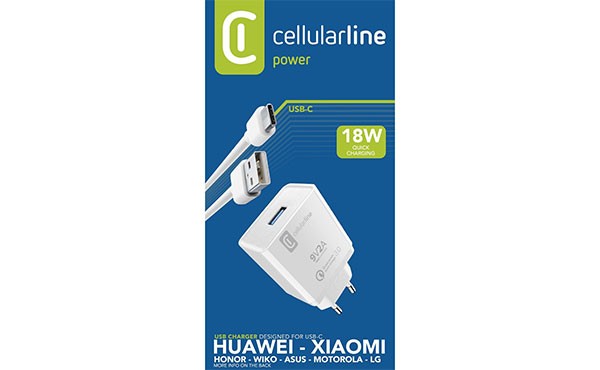 Cellularline Reiselader-Set 18W USB Type-A inkl. Kabel Type-C ACHHUKITQCTYCK