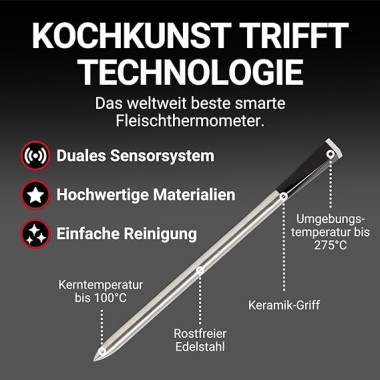 Meater Fleischthermometer 50 m Bluetooth Reichweite,  RT3-MT-MP01