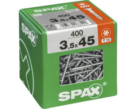 SPAX Universalschraube, 3,5 x 45 mm, 400 Stück, Teilgewinde, Senkkopf, T-STAR plus T20, 4CUT, WIROX, 4191010350446