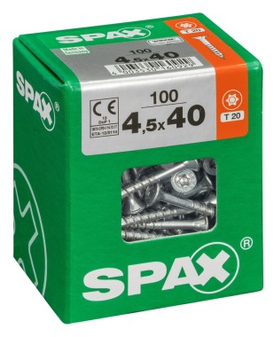 SPAX Universalschraube, 4,5 x 40 mm, 100 Stück, Teilgewinde, Senkkopf, T-STAR plus T20, 4CUT, WIROX, 4191010450407