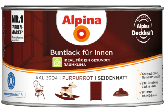 Alpina Buntlack für Innen, Purpurrot - seidenmatt, 300ml, 011300803