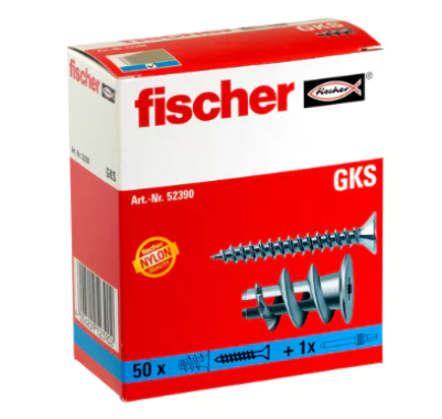 fischer Gipskartondübel GK S mit Schraube,50 Stück, 52390