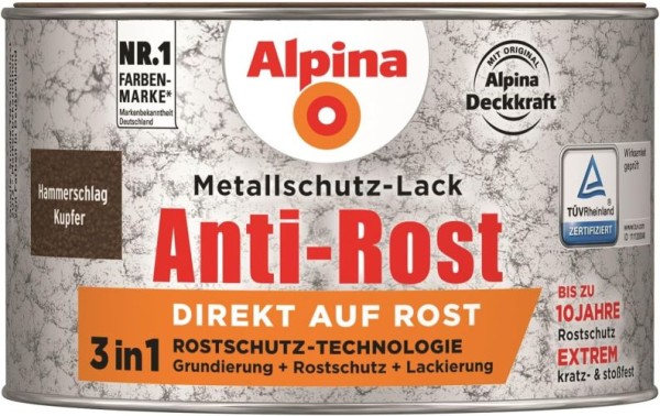 Alpina Metallschutzlack Anti-Rost Hammerschlag Kupfer 300ml, 017230803/L