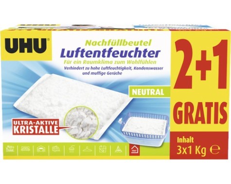 UHU Luftentfeuchter Nachfüllpack 2x 1 kg  + 1 kg gratis, 47210