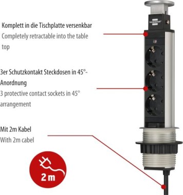 Brennenstuhl Tower Power Tischsteckdosenleiste 3-Fach, 1396200003