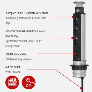 Brennenstuhl Tower Power, Tischsteckdosenleiste 3-Fach, 1396200013