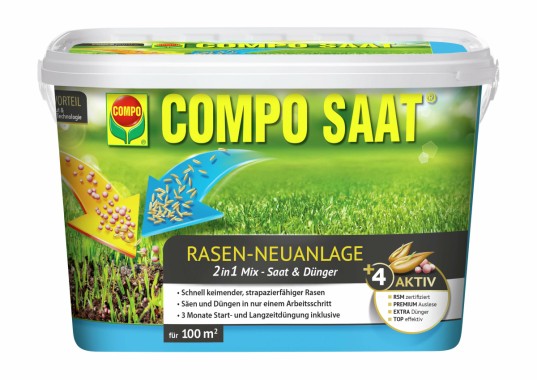 COMPO SAAT Rasen-Neuanlage-Mix, mit 3 Monaten Langzeitwirkung, 2,2 kg, 100 m², 10266