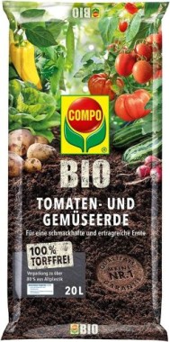 COMPO BIO Tomaten- und Gemüseerde, Für alle Gemüsekulturen, Torffrei, 20 Liter, 28228