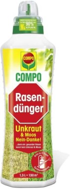 COMPO Flüssiger Rasendünger Unkraut & Moos Nein-Danke!, Für gesunde und sattgrüne Rasen, 1.3 Liter 24650