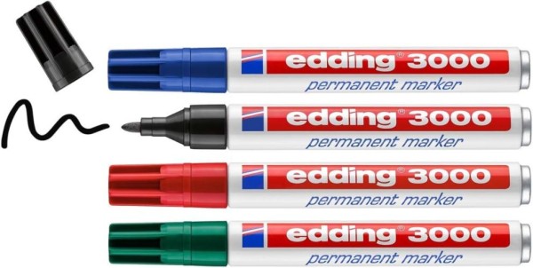 edding 3000 Permanentmarker - schwarz, rot, blau, grün, 89455