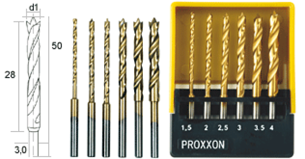 Proxxon HSS-Spiralbohrersatz mit Zentrierspitze 1,5 - 4,0 mm, 6 teilig, 28876