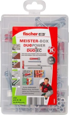 Fischer Meister-Box DuoPower-DuoTec, Werkzeugkiste mit 87 Dübeln und Schrauben, 540093