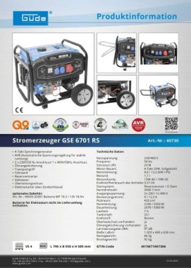 Güde Benzin Stromerzeuger GSE 6701 RS 40730