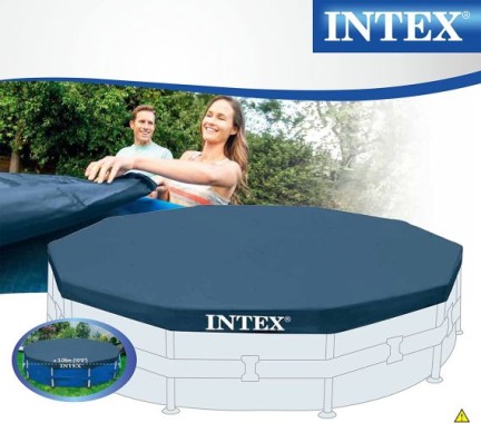 Intex Round Pool Cover - Poolabdeckplane - Für Metal und Prism Frame Pool, Blau, 10 ft 128030