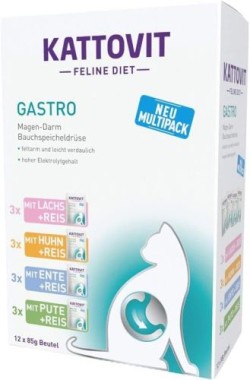 Kattovit Gastro Multipack, bei Problemen mit dem Magen-Darm-Trakt, mit 4 verschiedenen Sorten, 12 x 85 g,  420018