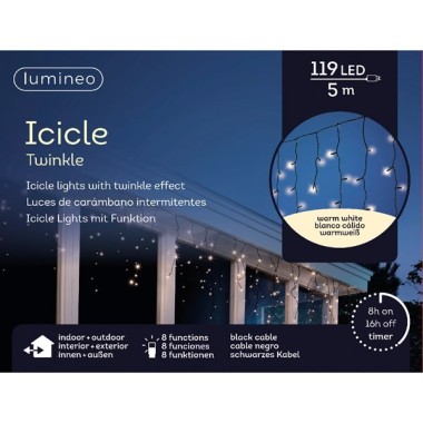 Lumineo LED TWINKLE ICICLE Lichterkette, 5m, 119LEDs, schwarz/warmweiß, 494813