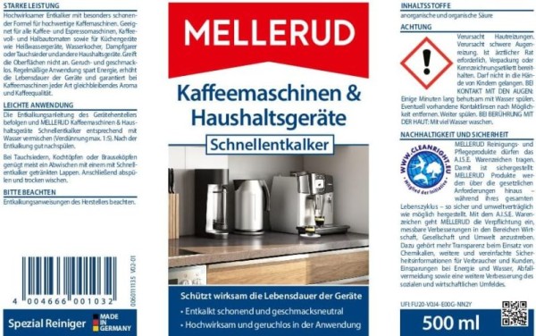 MELLERUD Kaffeemaschinen & Haushaltsgeräte Schnellentkalker 0,5 L, 2001001032