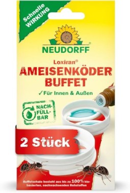 Neudorff Loxiran AmeisenköderBuffet – Nachfüllbare und nachhaltige Ameisenköderstation für Innen und Außen, 2 Stück, 01365