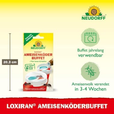 Neudorff Loxiran AmeisenköderBuffet – Nachfüllbare und nachhaltige Ameisenköderstation für Innen und Außen, 2 Stück, 01365