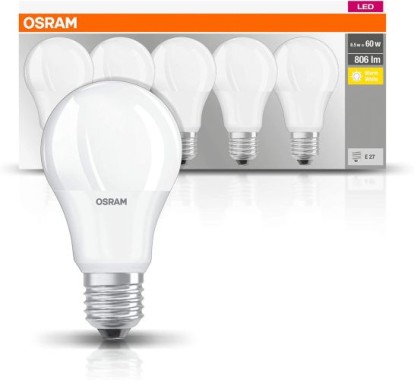 Osram Lamps LED Base Classic A Lampe, Sockel: E27, 2700 K, Warmweiß, 5 Stück 090484