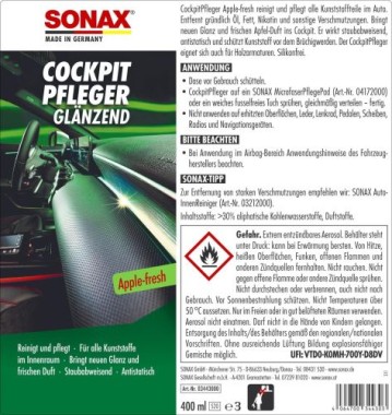 SONAX CockpitPfleger glänzend Apple-Fresh, 400ml, 03443000