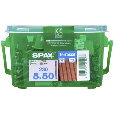 SPAX Terrassenbauschrauben mit Box, 5 x 50 mm, 230 Stück, 4507000500509