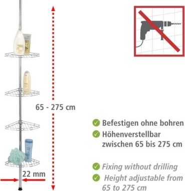 WENKO Teleskop-Duschecke Prea Edelstahl, Glänzend, 18596100