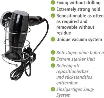 WENKO Vacuum-Loc® Haartrocknerhalter, Befestigen ohne bohren, 20896100