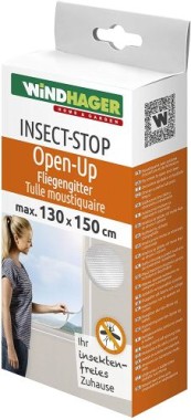 Windhager Insektenschutz Fliegengitter OPEN-UP Moskitonetz für Fenster inkl. Flausch- und Klettband, 130 x 150, Weiß, 03537