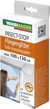 Windhager Insektenschutz Plus Fliegengitter für Fenster, individuell zuschneidbar, inkl. Montage-Klettband, 130 x 150cm, weiß, 03498