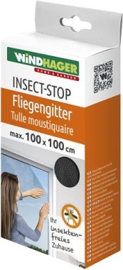 Windhager Insektenschutz Plus Fliegengitter für Fenster inkl. Montage-Klettband, 100 x 100cm, anthrazit, 03485