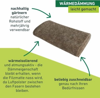 Windhager Schafwoll-Filzmatte, Kälteschutzmatte, 300 g/m², 2 x 0,38 m, grau, 06040