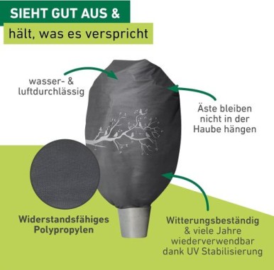 Windhager Winter-Deko-Vlieshaube Protect XXL, Kälteschutz, 1,4 x 2 m, anthrazit, 07399