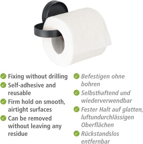 WC-Rollenhalter, Befestigen Nadlinger Schwarz Toilettenpapierhalter Static-Loc Hagebau Plus Bohren, - WENKO 24901100 ohne Pavia