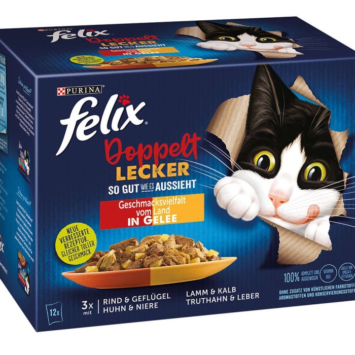 FELIX Doppelt Lecker in Gelee, 12x85g, Geschmacksvielfalt vom Land, 12448393