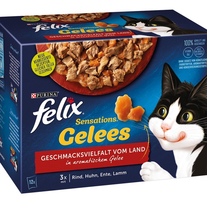 FELIX Sensations Gelees, 12x85g, Geschmacksvielfalt vom Land, Nassfutter, 12448391