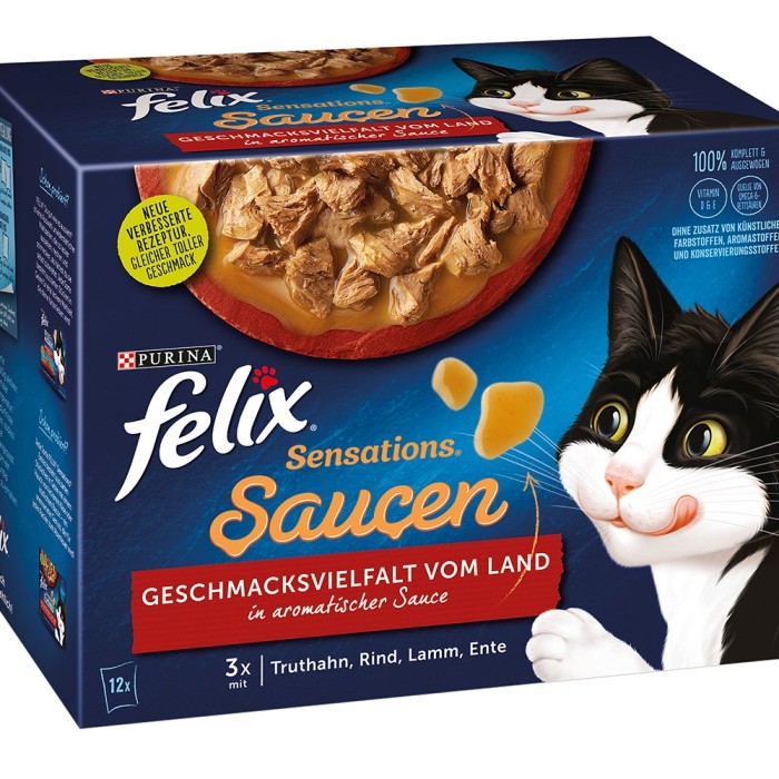 FELIX Nassfutter Sensations Saucen, 12x85g, Geschmacksvielfalt vom Land, 12448390