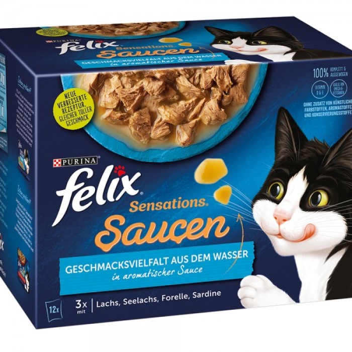 FELIX  Sensations Saucen 12x85g, Geschmacksvielfalt aus dem Wasser, Nassfutter, 12448375