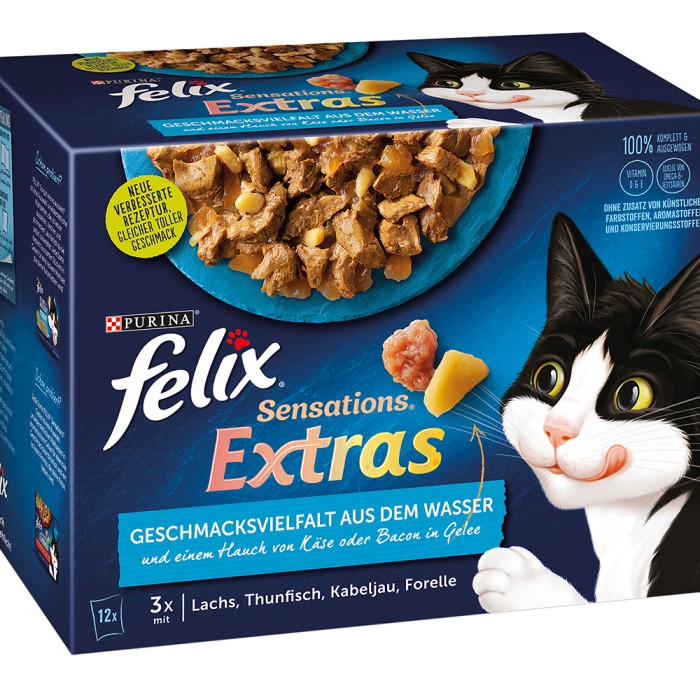 FELIX Nassfutter Sensations Extras, 12x85g, Geschmacksvielfalt aus dem Wasser, 12448376