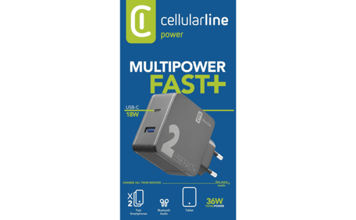 Cellularlinge Reiselader MULTIPOWER 36W 1x SUB Type-C und 1x Type-A ACHUSB2QCPD36WK