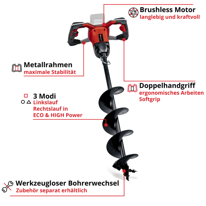 Einhell Akku-Erdbohrer GP-EA 18/150 Li BL-Solo, 3437000