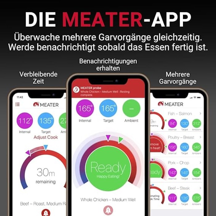 Meater Fleischthermometer 50 m Bluetooth Reichweite,  RT3-MT-MP01