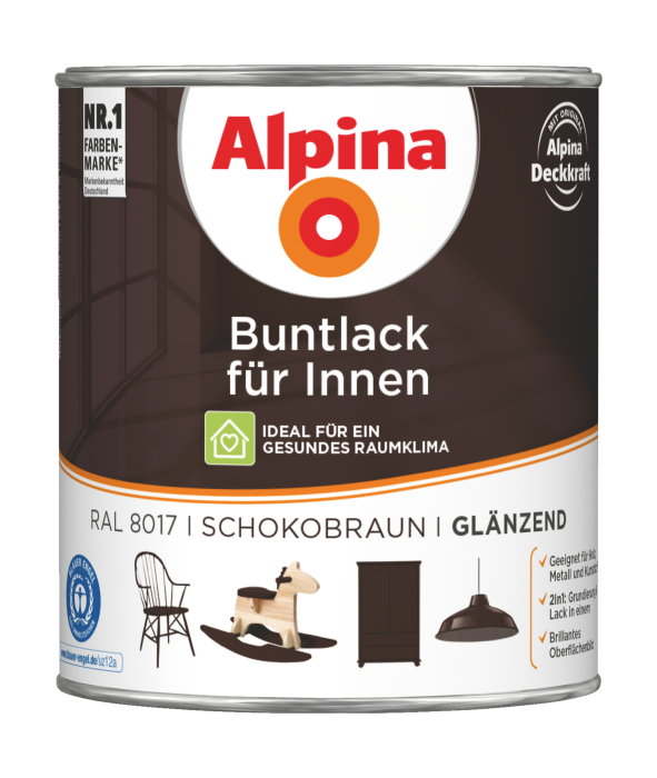 Alpina Buntlack für Innen, Schokobraun - seidenmatt, 300ml, 011340803