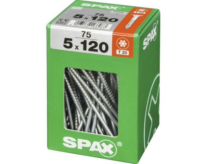 SPAX Universalschraube, 5 x 120 mm, 75 Stück, Teilgewinde, Senkkopf, T-STAR plus T20, 4CUT, WIROX, 4191010501206