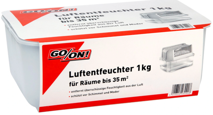 GO/ON Luftentfeuchter Komplett für Räume bis 35 m², inkl. 1kg Granulat, 030908