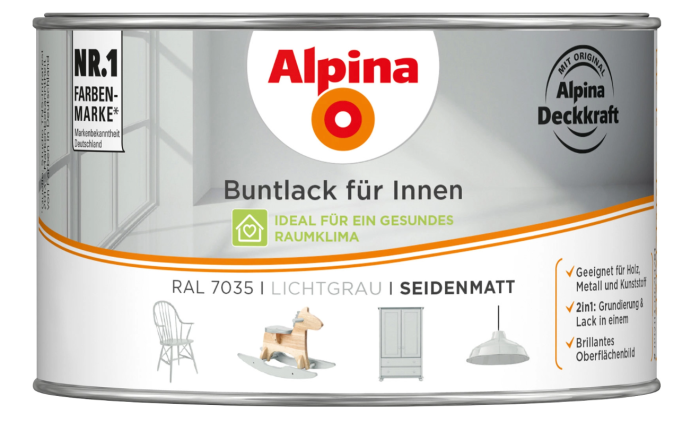 Alpina Buntlack  für Innen, Lichtgrau - seidenmatt, 300ml, 011260803